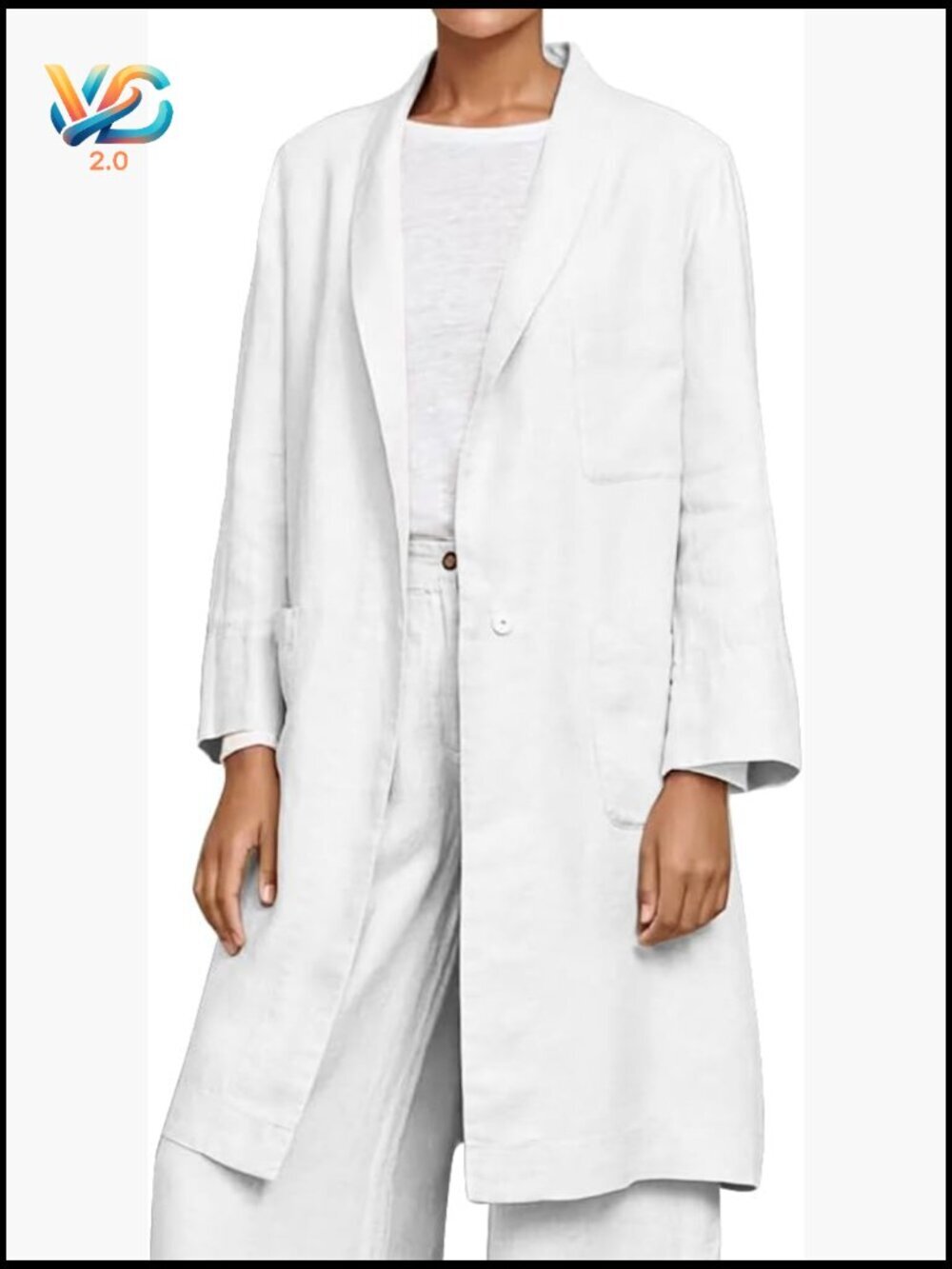 Long Sleeve Cotton Linen Blazer Casual Lightweight Knee Length Jacket